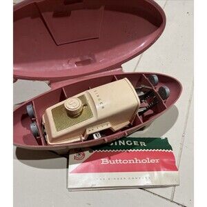 Vintage 1960s Singer Co Sewing Machine Buttonholer With Attachments Pink Case
